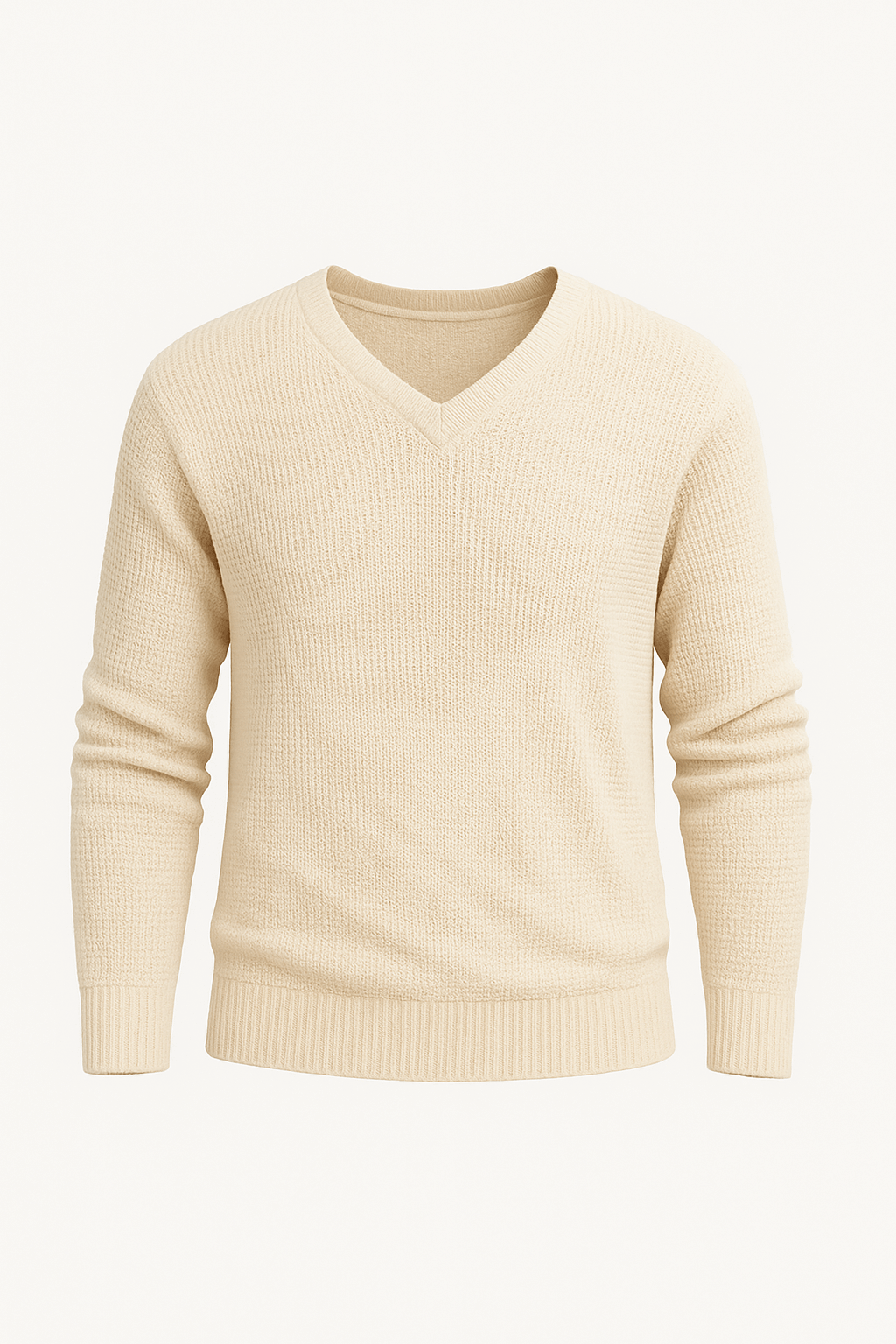 Daniel | Men’s V-Neck Knit Sweater – Classic Long Sleeve Pullover in Beige Cotton Blend