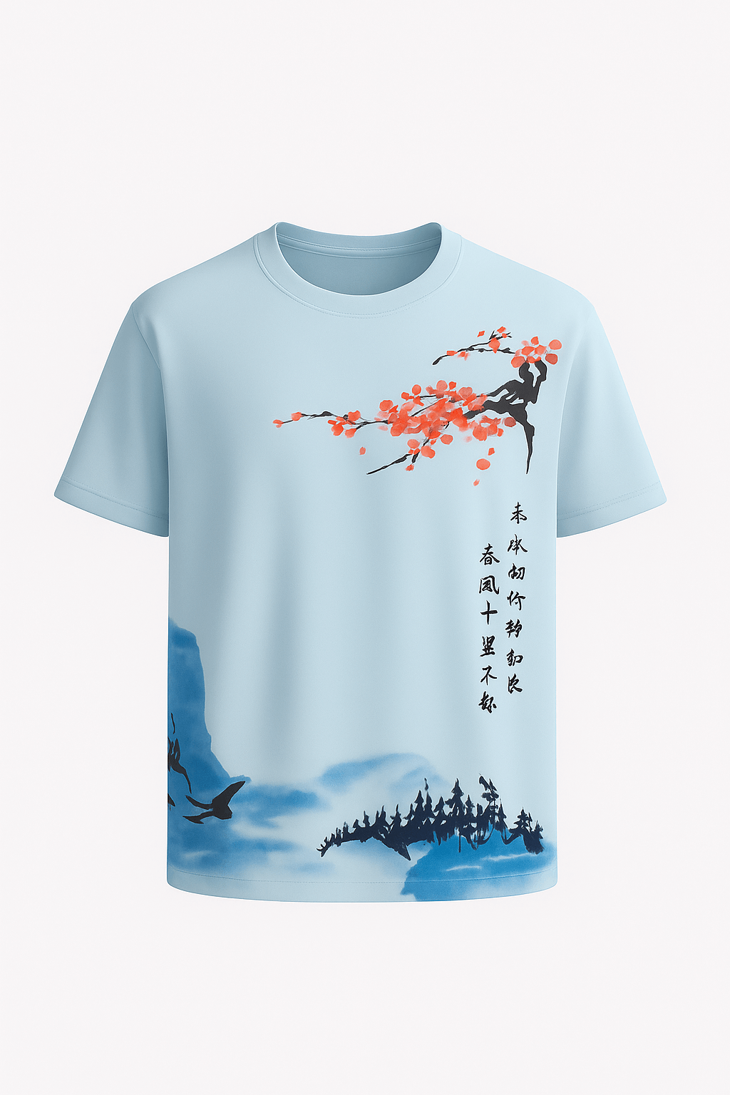 Wesley | Artistic Blossom Wave Tee - Men's T-Shirt - Light Elastic Fabric - All-Season Wear