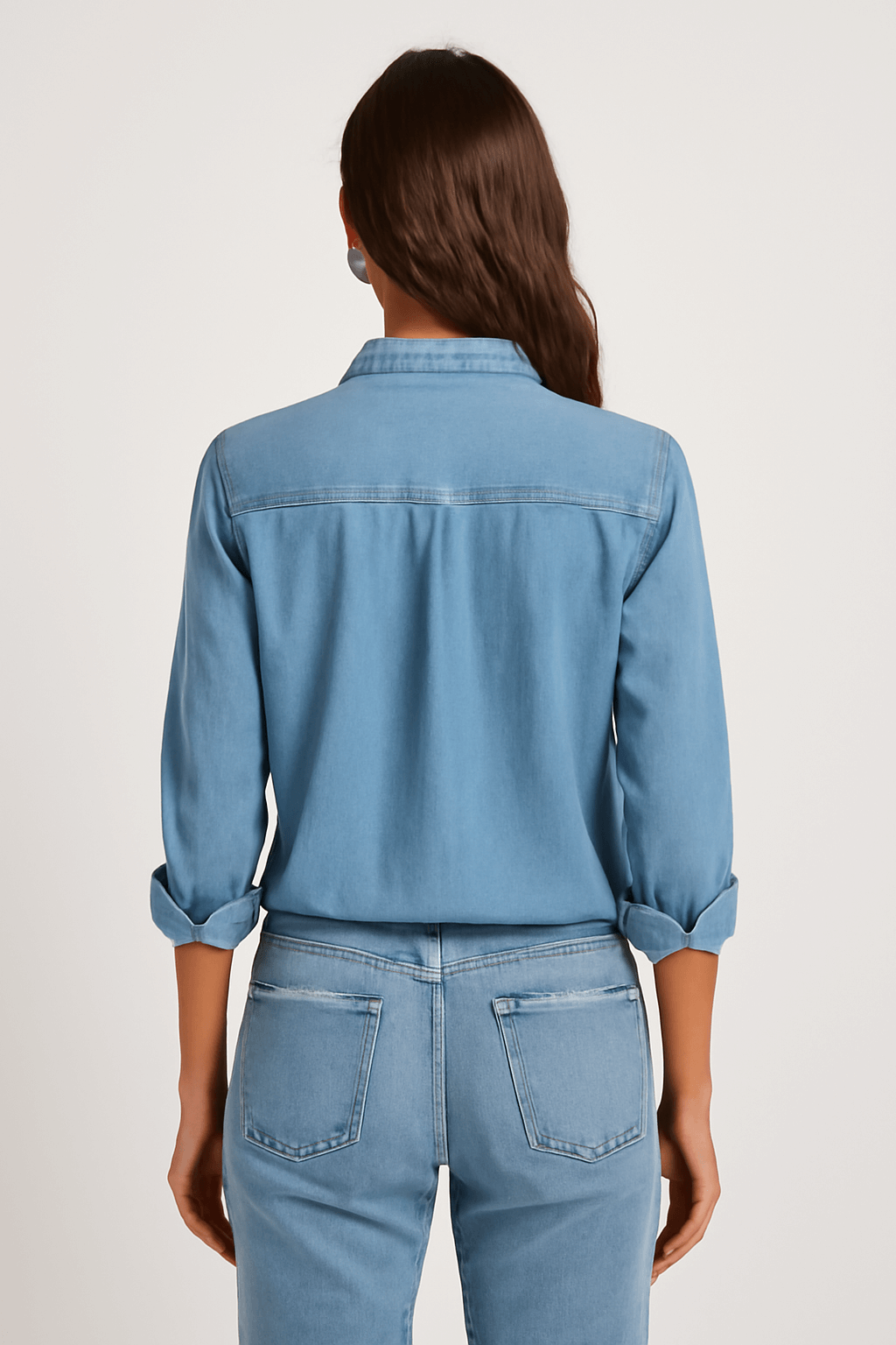 Nora | Women’s Denim Shirt - Button Closure - Long Sleeve - Western Style