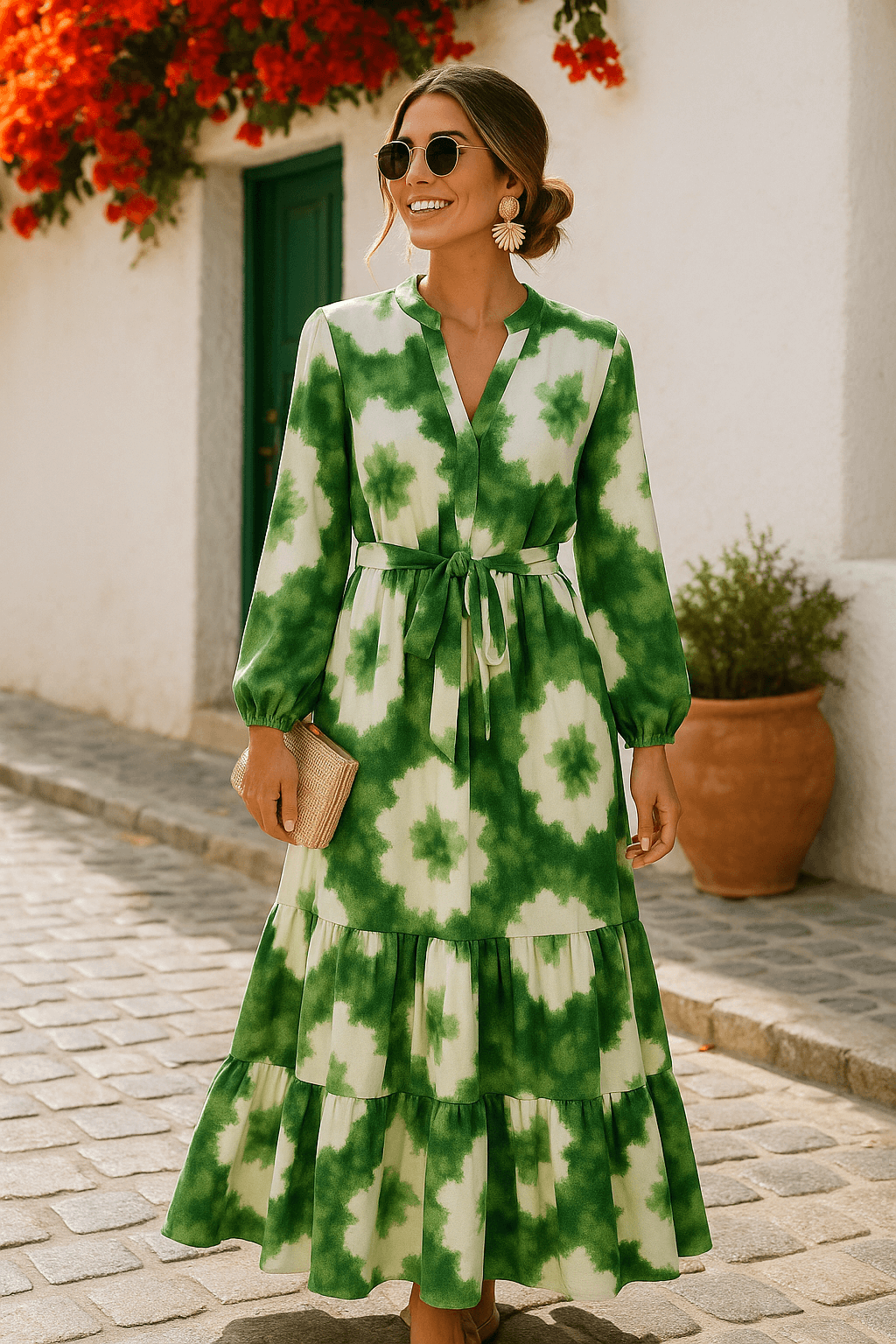 Elle | Women's Maxi Dress - Long Sleeve - V-Neck - Elegant Flowy Design