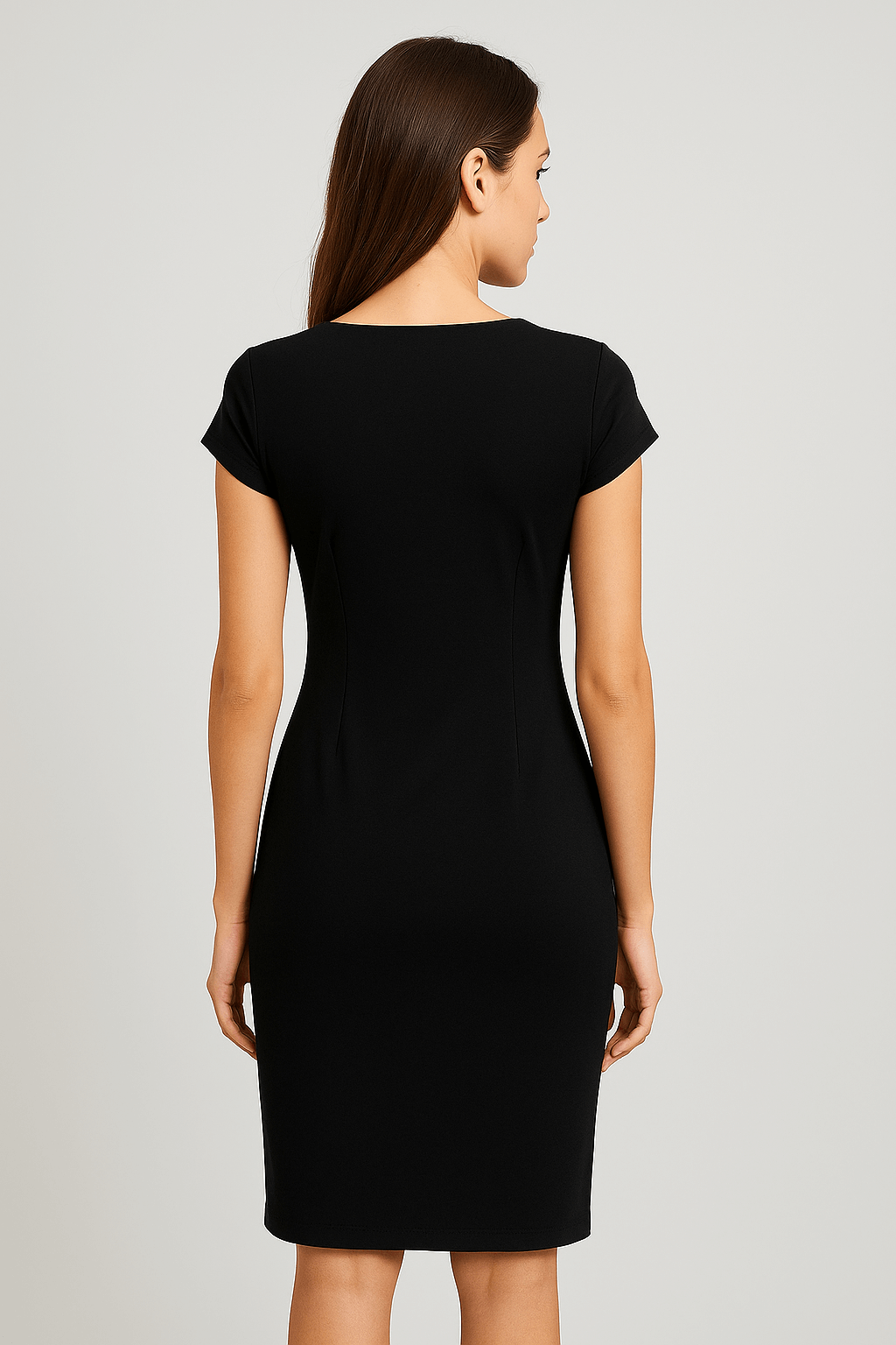 Rosie | Women's Sheath Dress - Knee-Length - Short Sleeve - Fitted Ruched Waist Elegant Style
