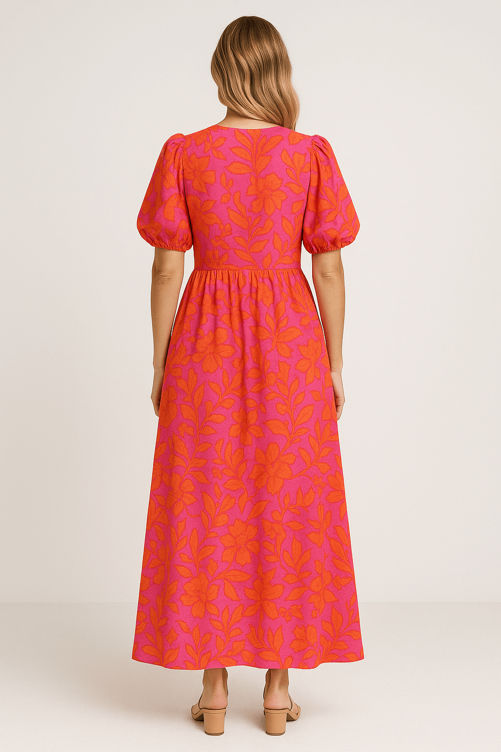 Heidi | Women's Maxi Dress - Puff Sleeve - V-Neck - Floral Print - Flowing Elegant Fit