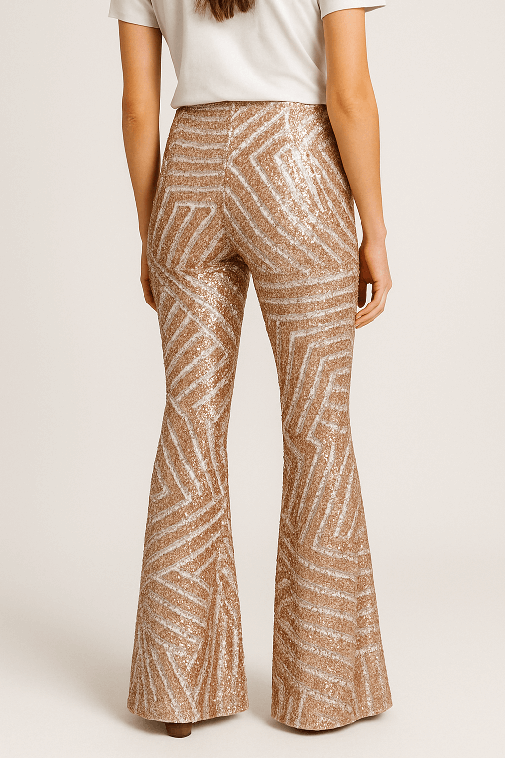 Edith | Women’s Sequin Flared Pants - Party Wear - Stretch Waistband