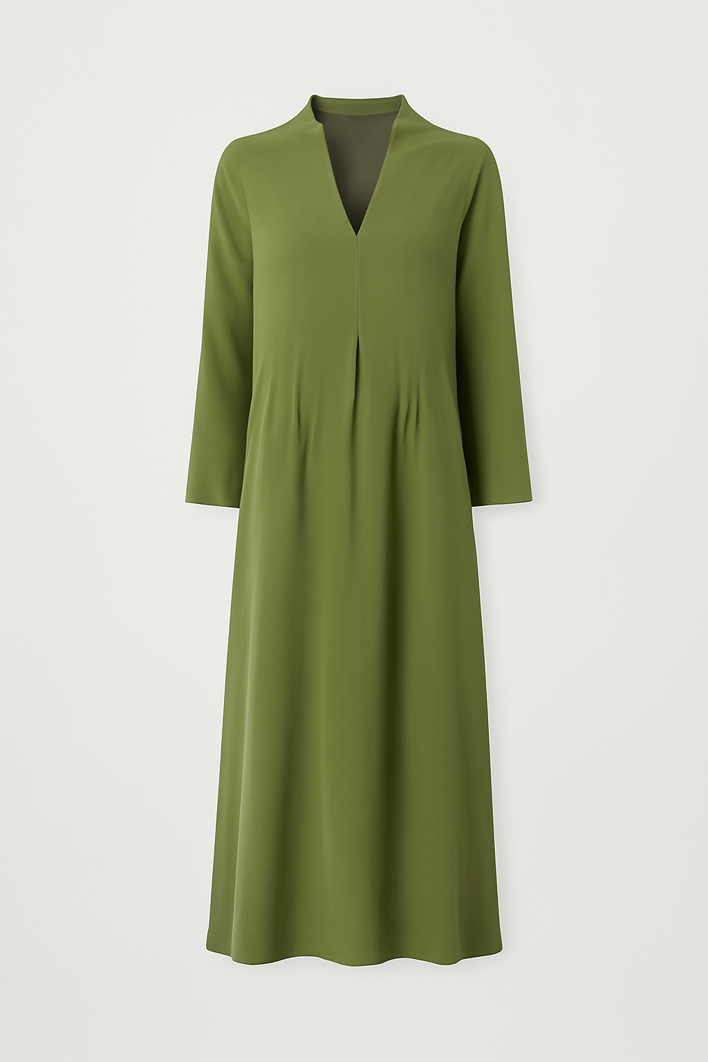 Olive | Long-Sleeve Cotton Maxi Dress - Modest A-Line Fit