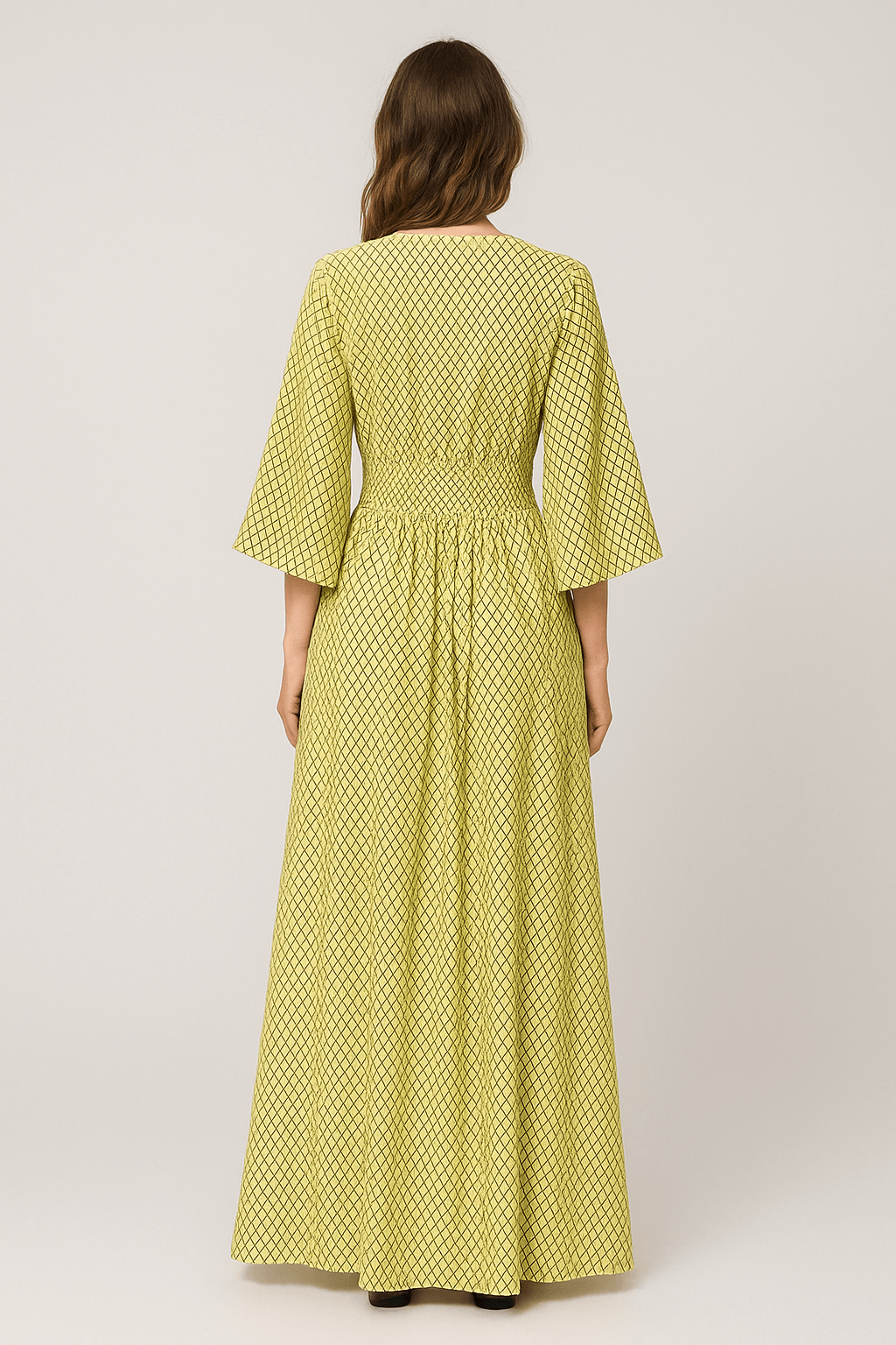 Noelle | Women's Summer Maxi Dress – Wrap Style – Flared Sleeves & Checkered Pattern