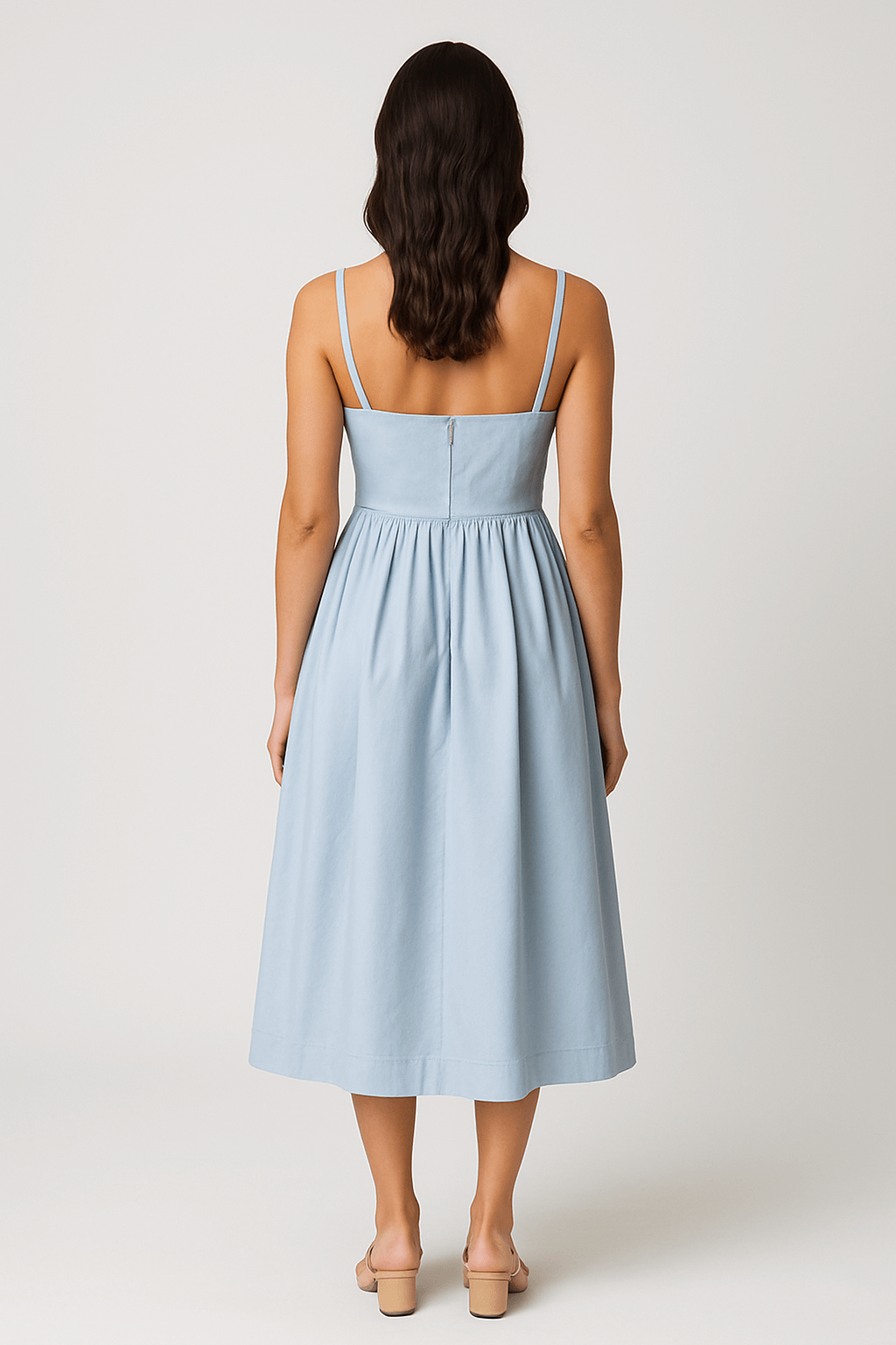 Elodie | Women's Summer Midi Dress – Spaghetti Strap – Elegant Flared Skirt for Warm Weather