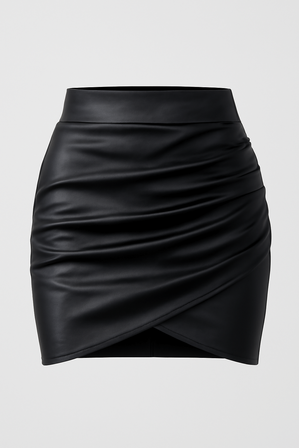 Francesca | Women's Black Leather Skirt – High-Waist Design with Ruched Cross Slits