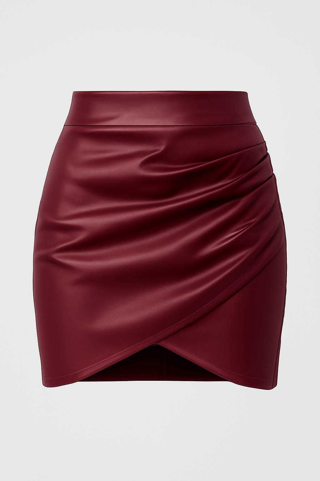 Francesca | Women's Black Leather Skirt – High-Waist Design with Ruched Cross Slits