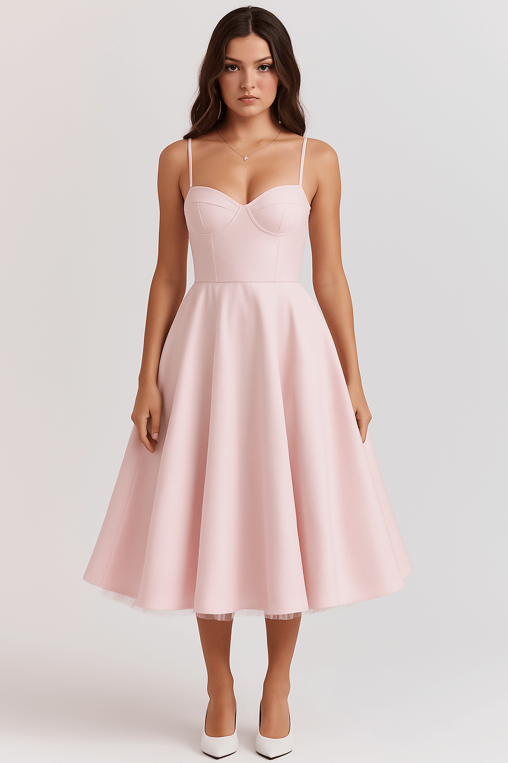 Celeste | Women's Elegant A-Line Midi Dress – Spaghetti Straps with Lace Detail – Perfect for Summer & Formal Events