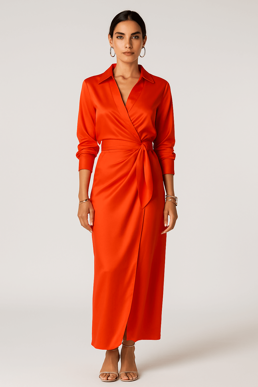Anya | Women's Formal Dress – Elegant Silk Satin Wrap with Long Sleeves & V-Neck