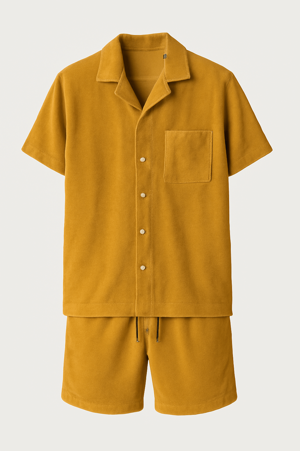 Zachary | Men's Lounge Set – Short-Sleeve Button-Up & Drawstring Shorts – Comfortable Waffle-Knit Design