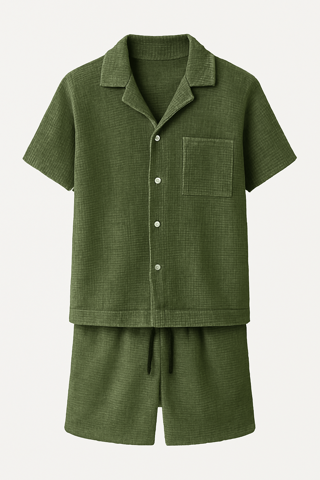 Zachary | Men's Lounge Set – Short-Sleeve Button-Up & Drawstring Shorts – Comfortable Waffle-Knit Design