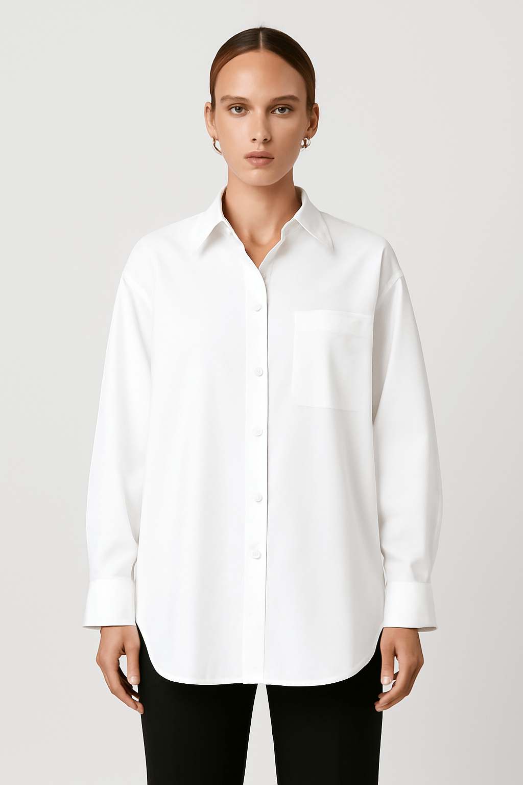 Rania | Women's Oversized Button-Up Shirt – Cotton Blend – Longline Fit with Chest Pocket