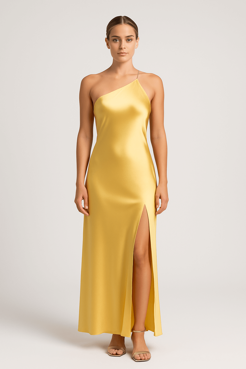 Eliza | Women's Satin Maxi Dress – One Shoulder, Open Back, High Slit – Elegant Evening & Formal Wear