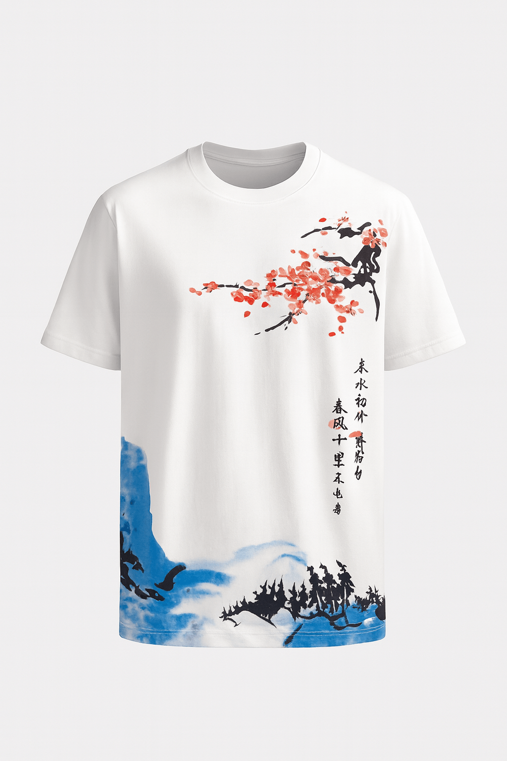 Wesley | Artistic Blossom Wave Tee - Men's T-Shirt - Light Elastic Fabric - All-Season Wear