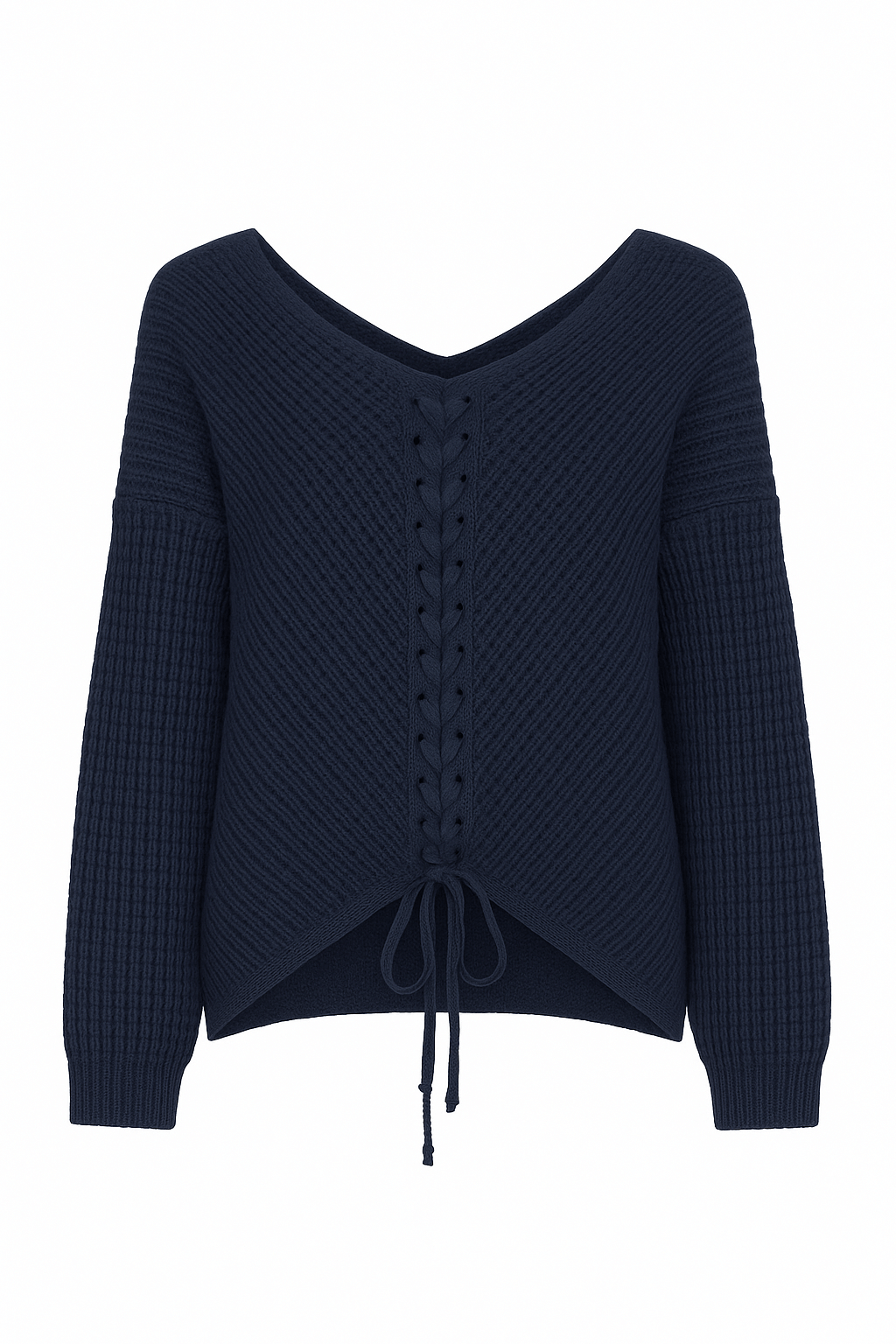 Meredith | Women's Sweater - Braided Front Detail - Round Neck - Soft Acrylic Knit