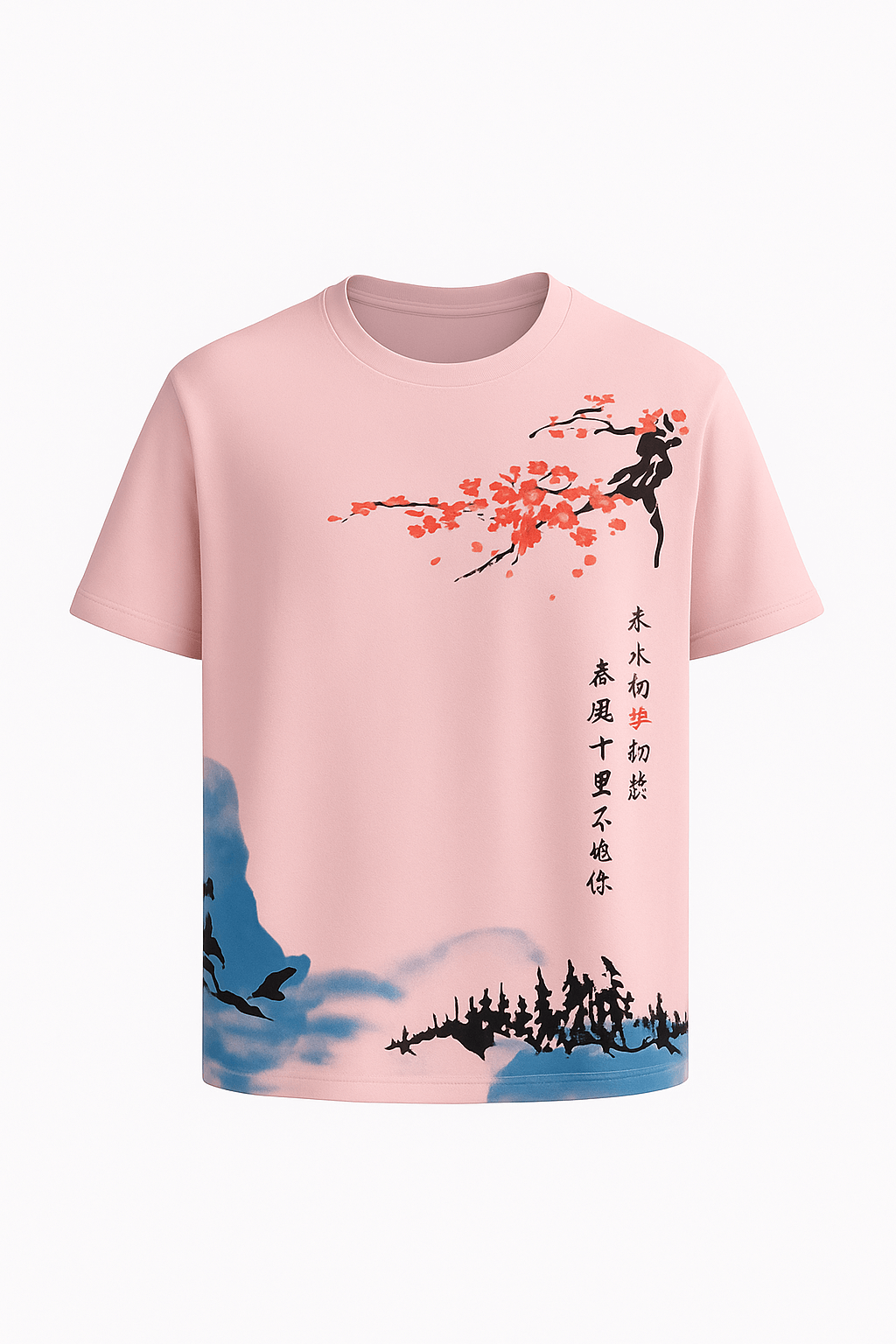 Wesley | Artistic Blossom Wave Tee - Men's T-Shirt - Light Elastic Fabric - All-Season Wear