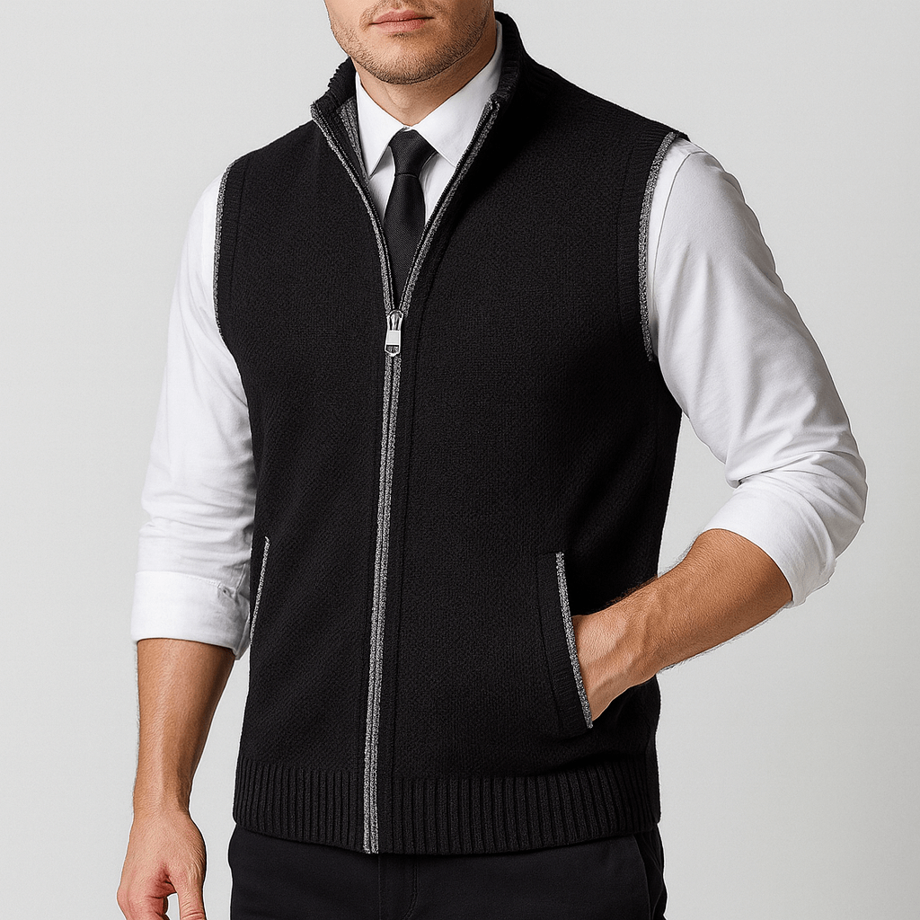 Stoneburry | Wool blend zip-up sweater vest