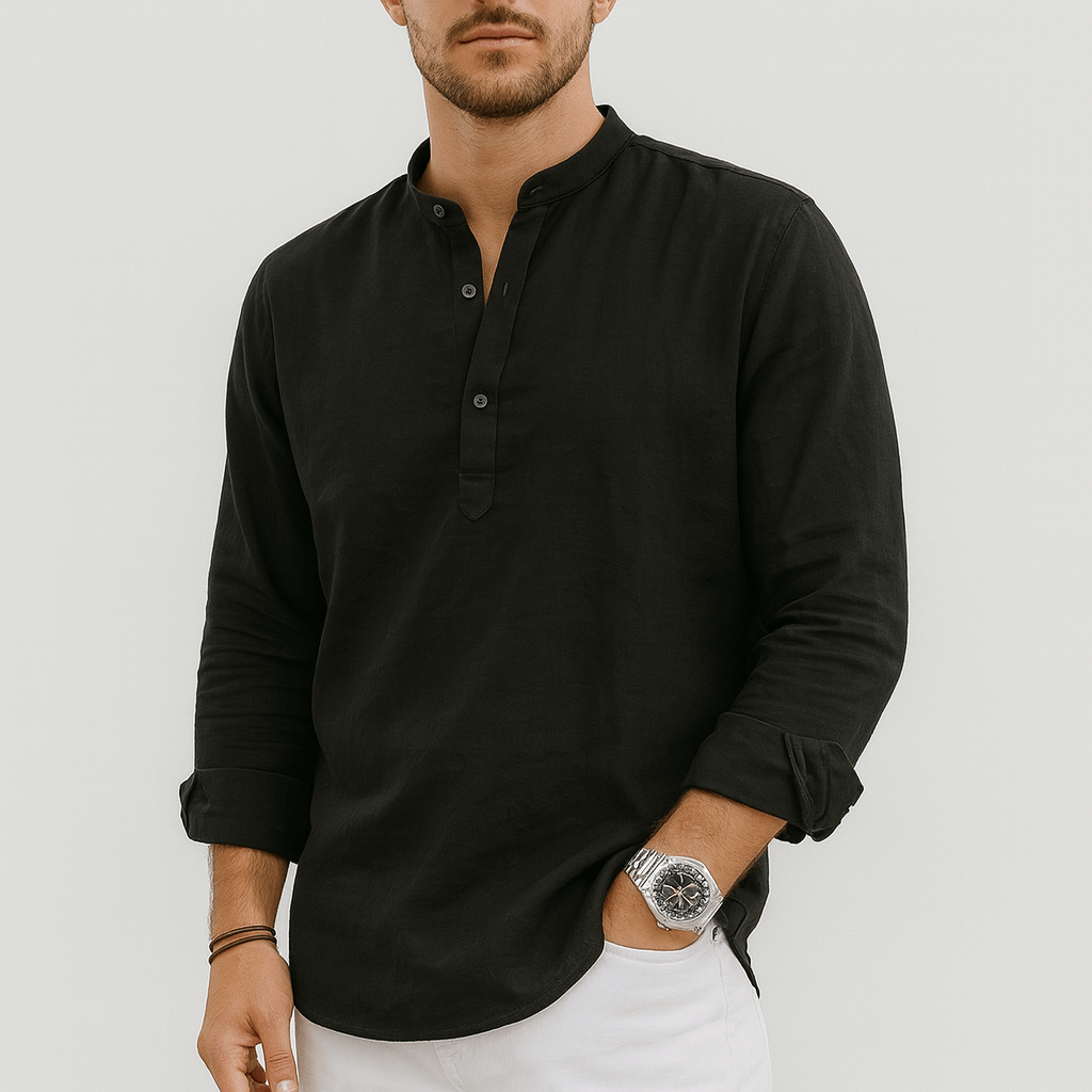 Stoneburry | Lightweight linen henley long sleeve shirt