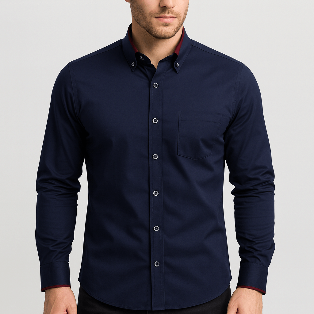 Stoneburry | Stretch fabric long sleeve shirt with fold-down collar
