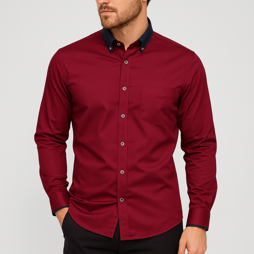 Stoneburry | Stretch fabric long sleeve shirt with fold-down collar