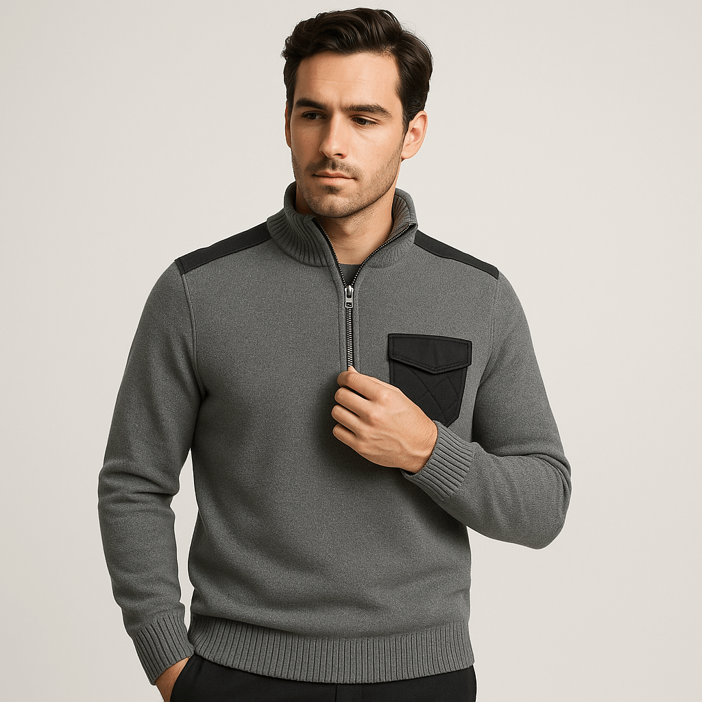 Stoneburry | Half-zip sweater with shoulder patches