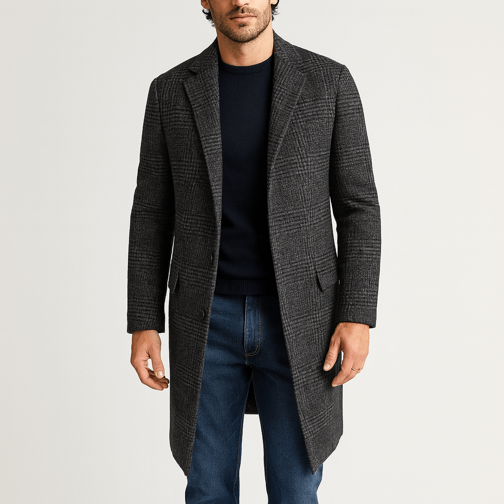 Stoneburry | Checked Wool Blend Tailored Overcoat