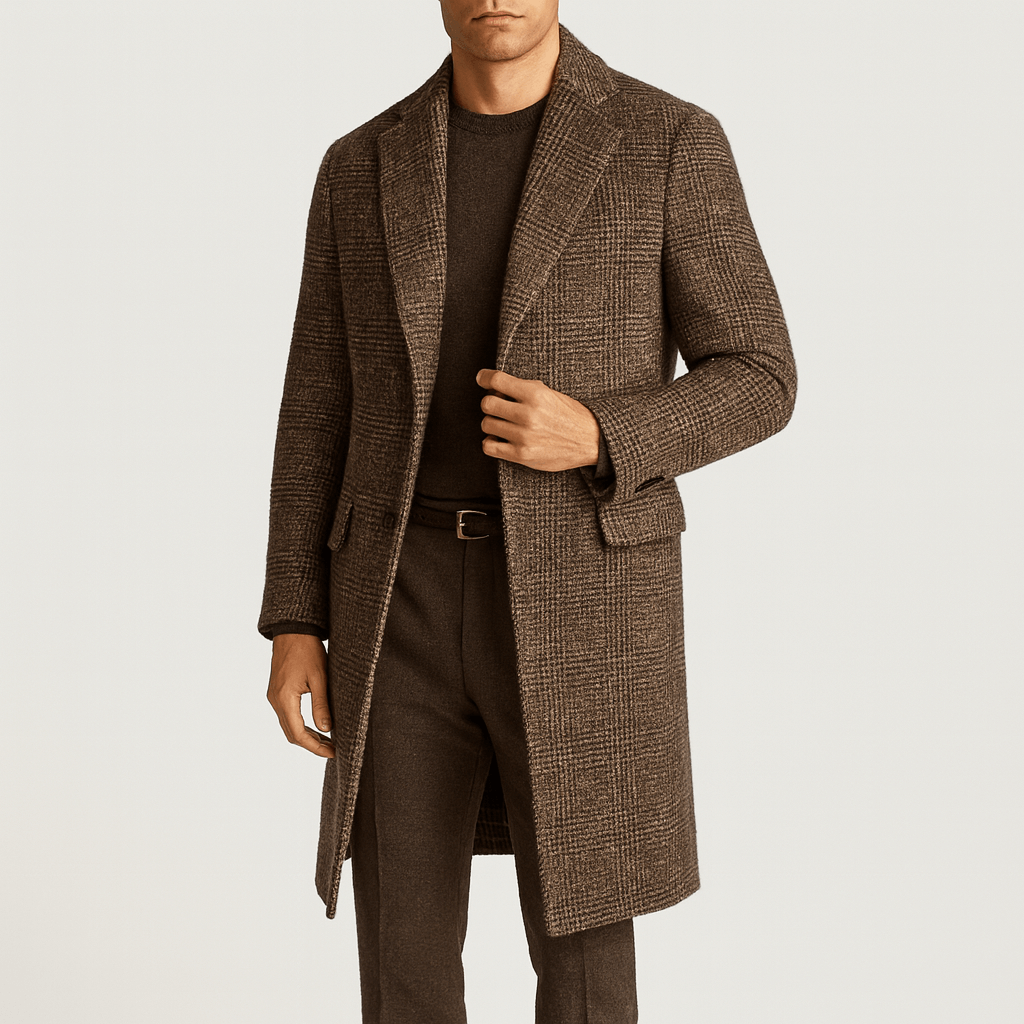 Stoneburry | Checked Wool Blend Tailored Overcoat
