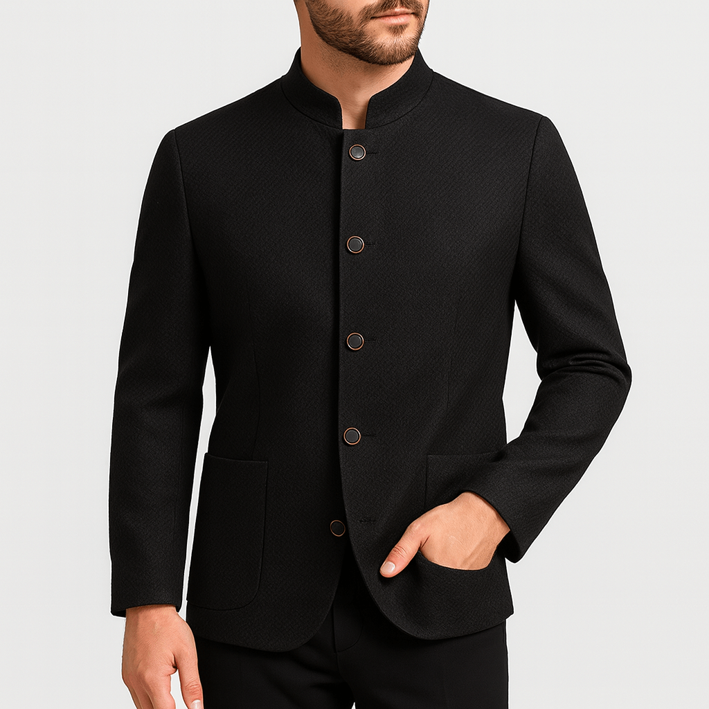 Stoneburry | Wool Blend Mandarin Collar Jacket