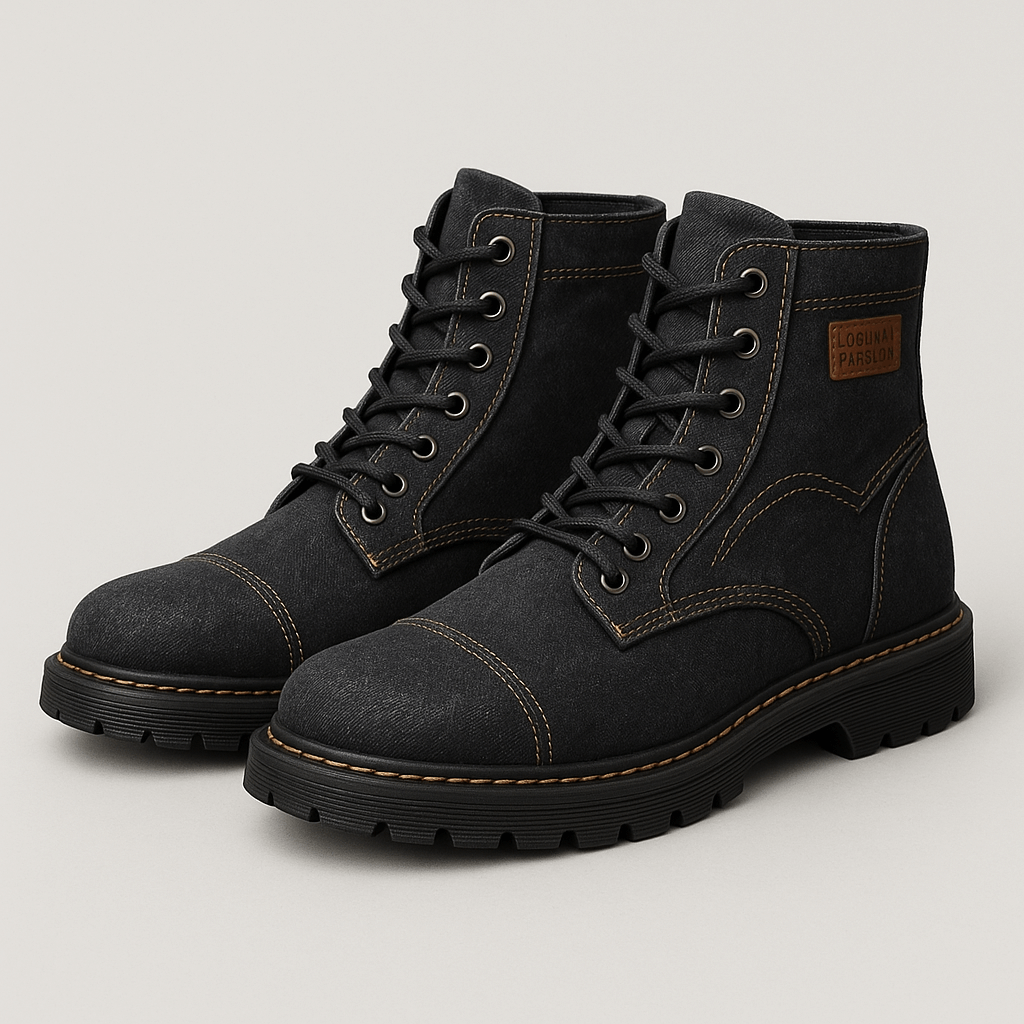 Stoneburry | Lace-up denim boots with rugged sole