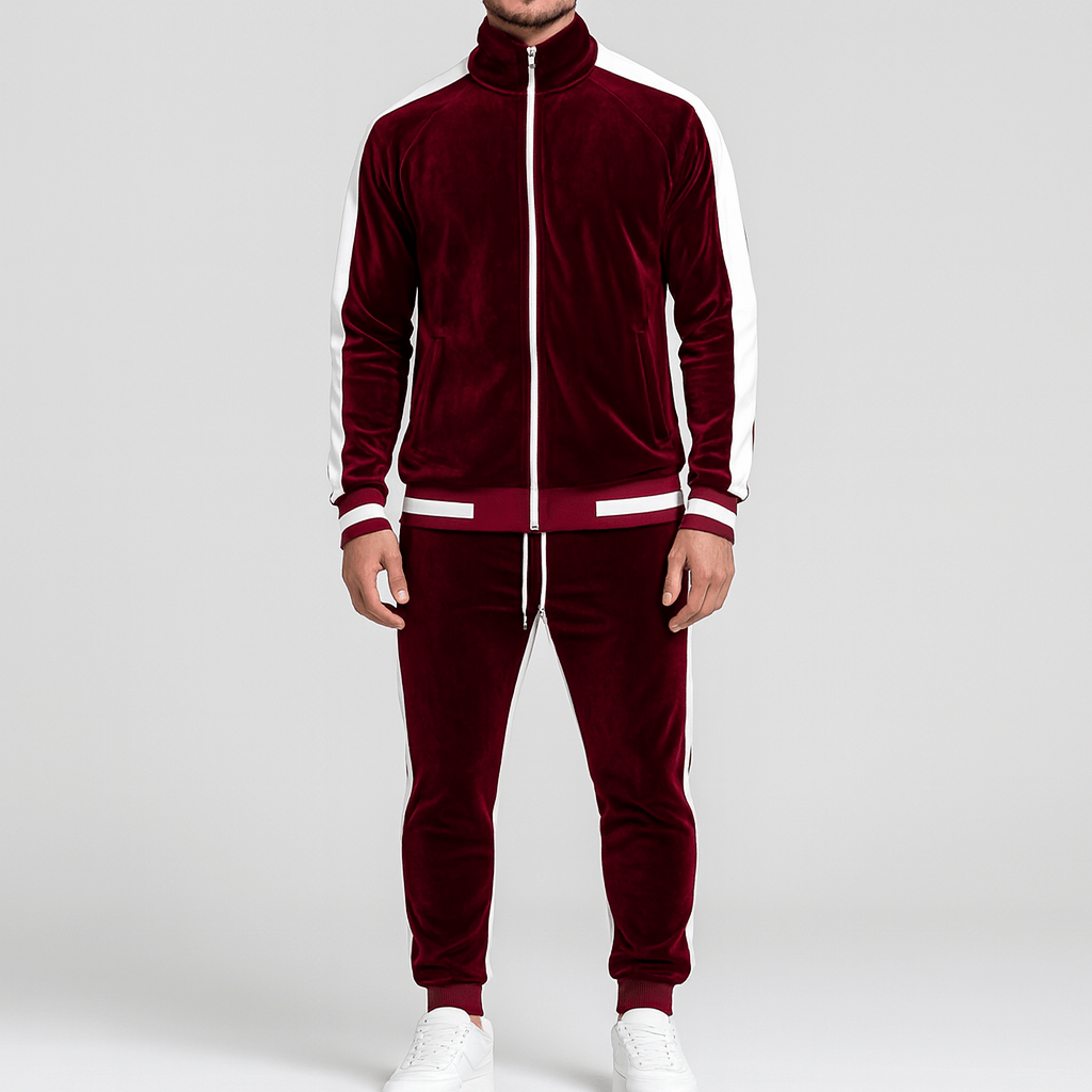 Stoneburry | Velvet 2-piece tracksuit with zipper and drawstring