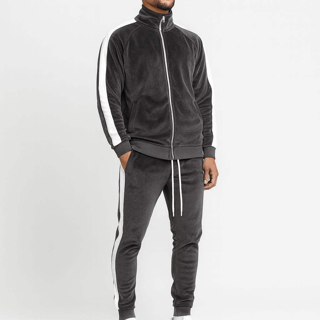Stoneburry | Velvet 2-piece tracksuit with zipper and drawstring