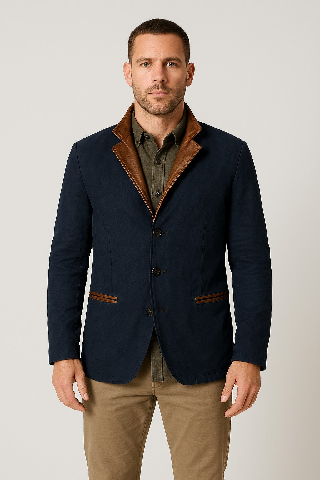 Charlie | Men’s Suede Jacket – Structured Fit – Leather Trim – Classic Notched Lapel Design