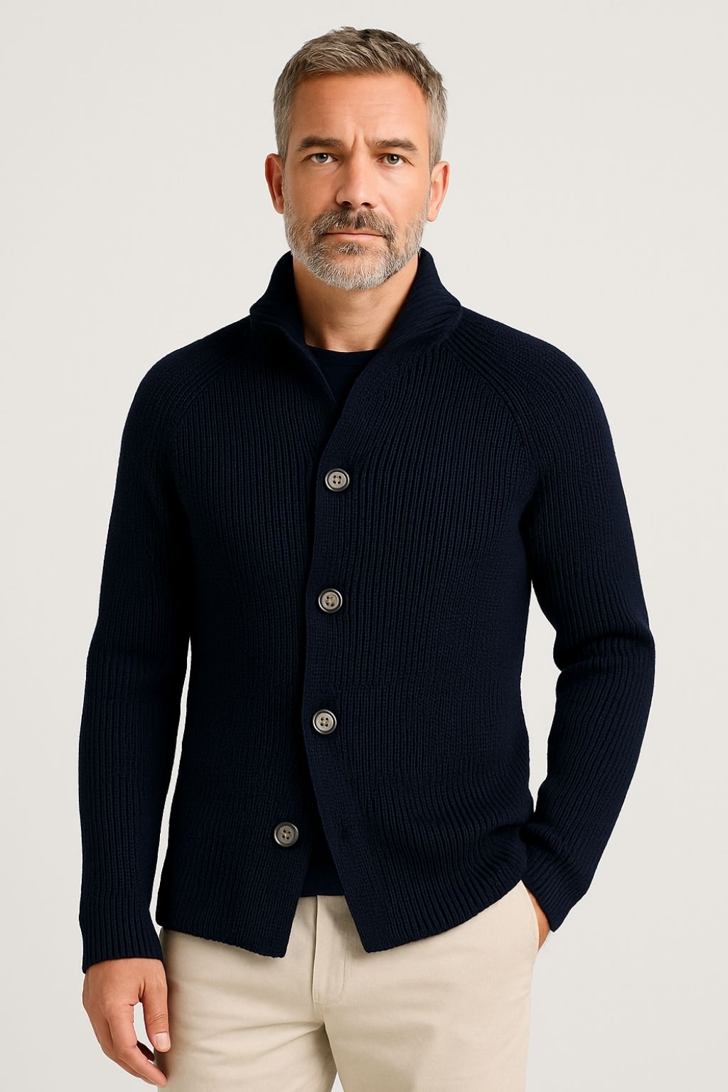 Noah | Men’s Knitted Cardigan - Button-Up Sweater - Ribbed Design - Everyday Layering