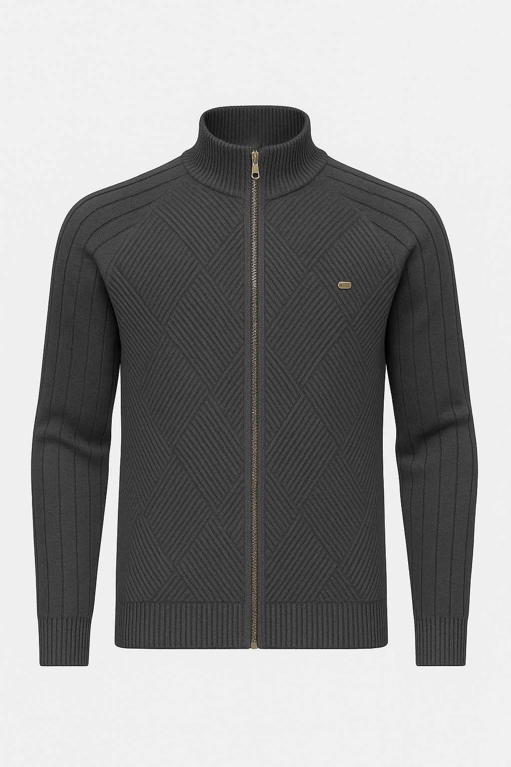 Everett | Men’s Wool Blend Knitted Jacket - High Collar - Ribbed Cuffs - Zipper Front