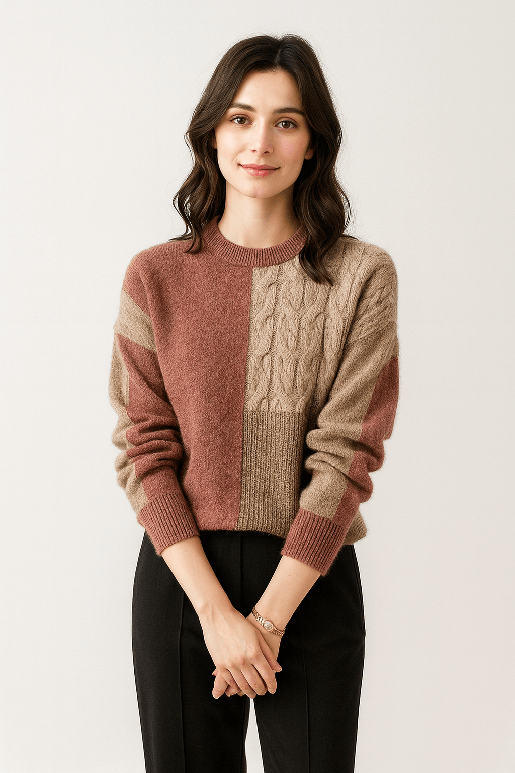Maren | Women's Long Sleeve Sweater - Soft Polyester Fabric - Relaxed Fit - Round Neck Design