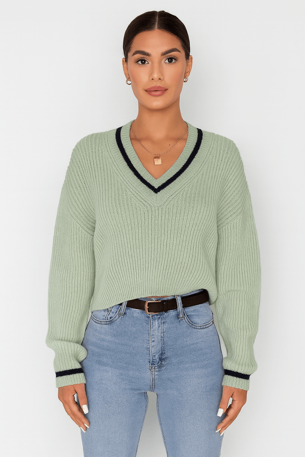 Tessa | Effortless Style - Women’s Striped V-Neck Sweater - Relaxed Fit - Ribbed Cuffs & Hem