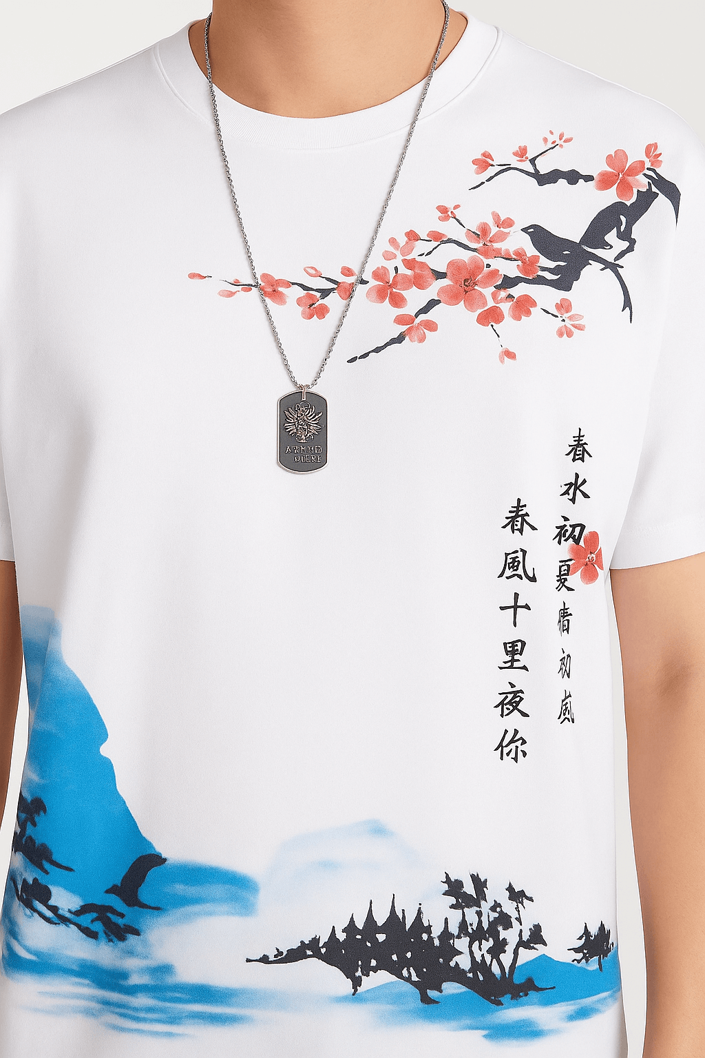 Wesley | Artistic Blossom Wave Tee - Men's T-Shirt - Light Elastic Fabric - All-Season Wear