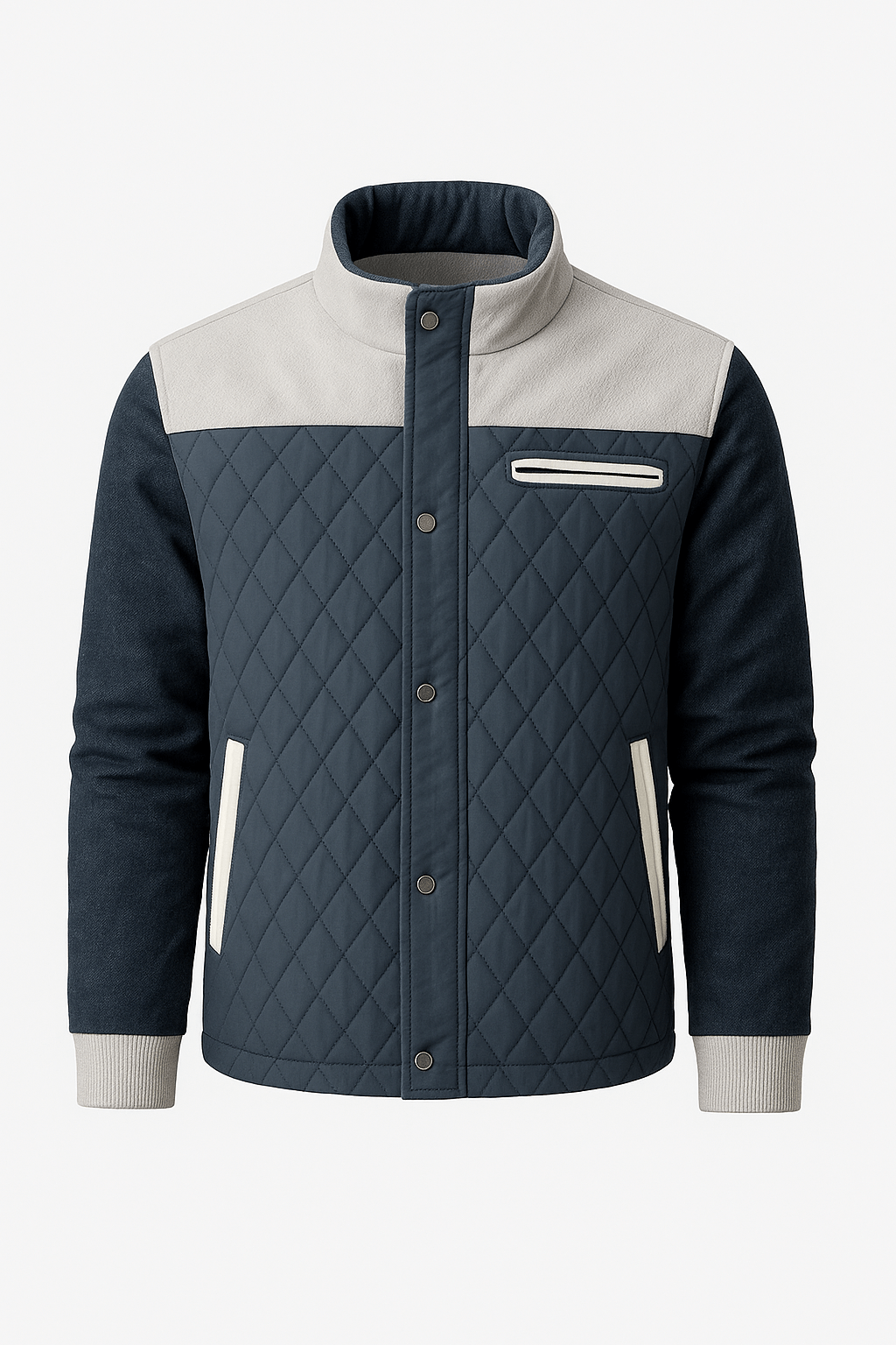 Caius | Men’s Quilted Jacket - Diamond Pattern - Contrast Trim - Zippered Pockets