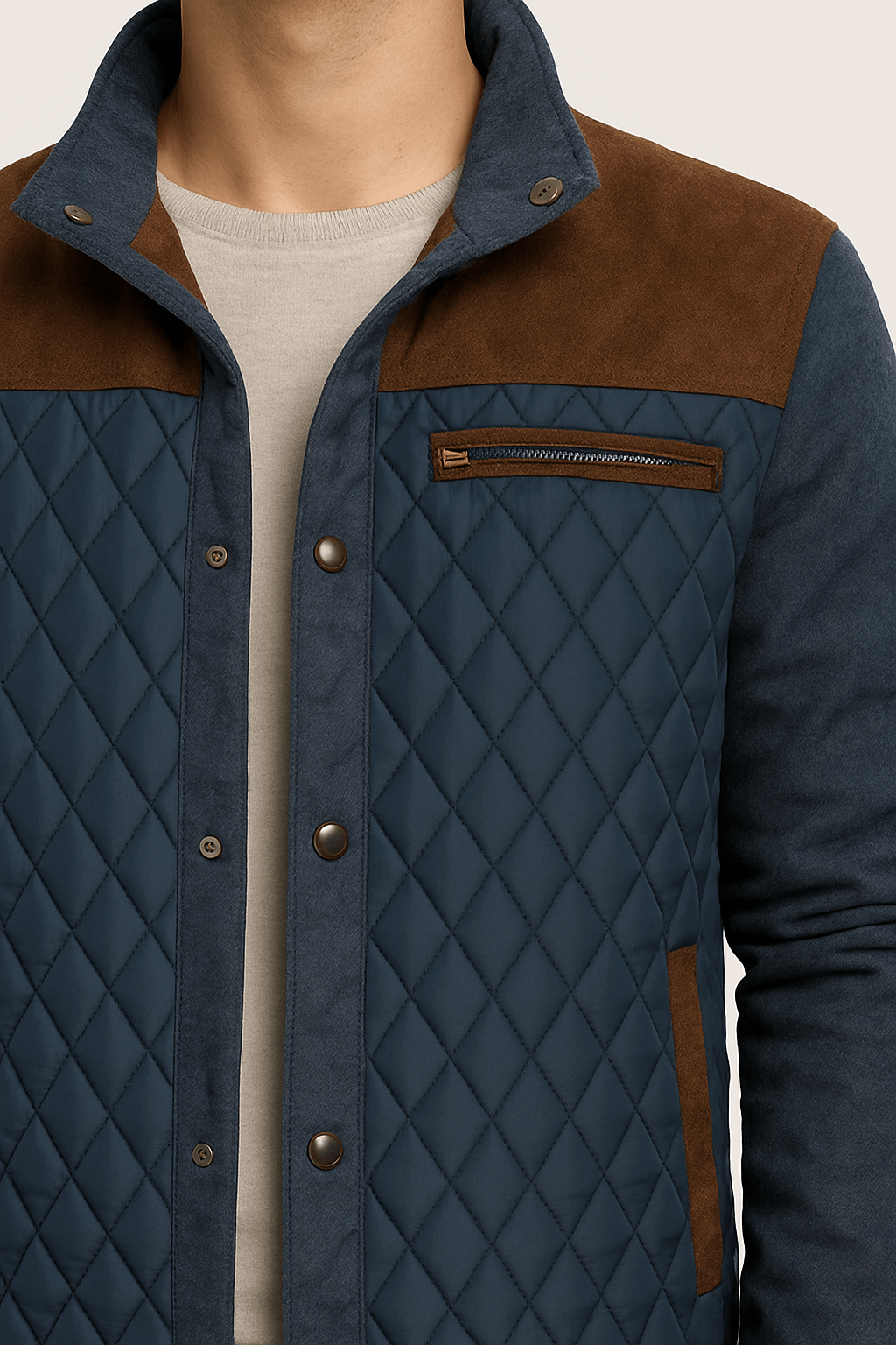 Caius | Men’s Quilted Jacket - Diamond Pattern - Contrast Trim - Zippered Pockets