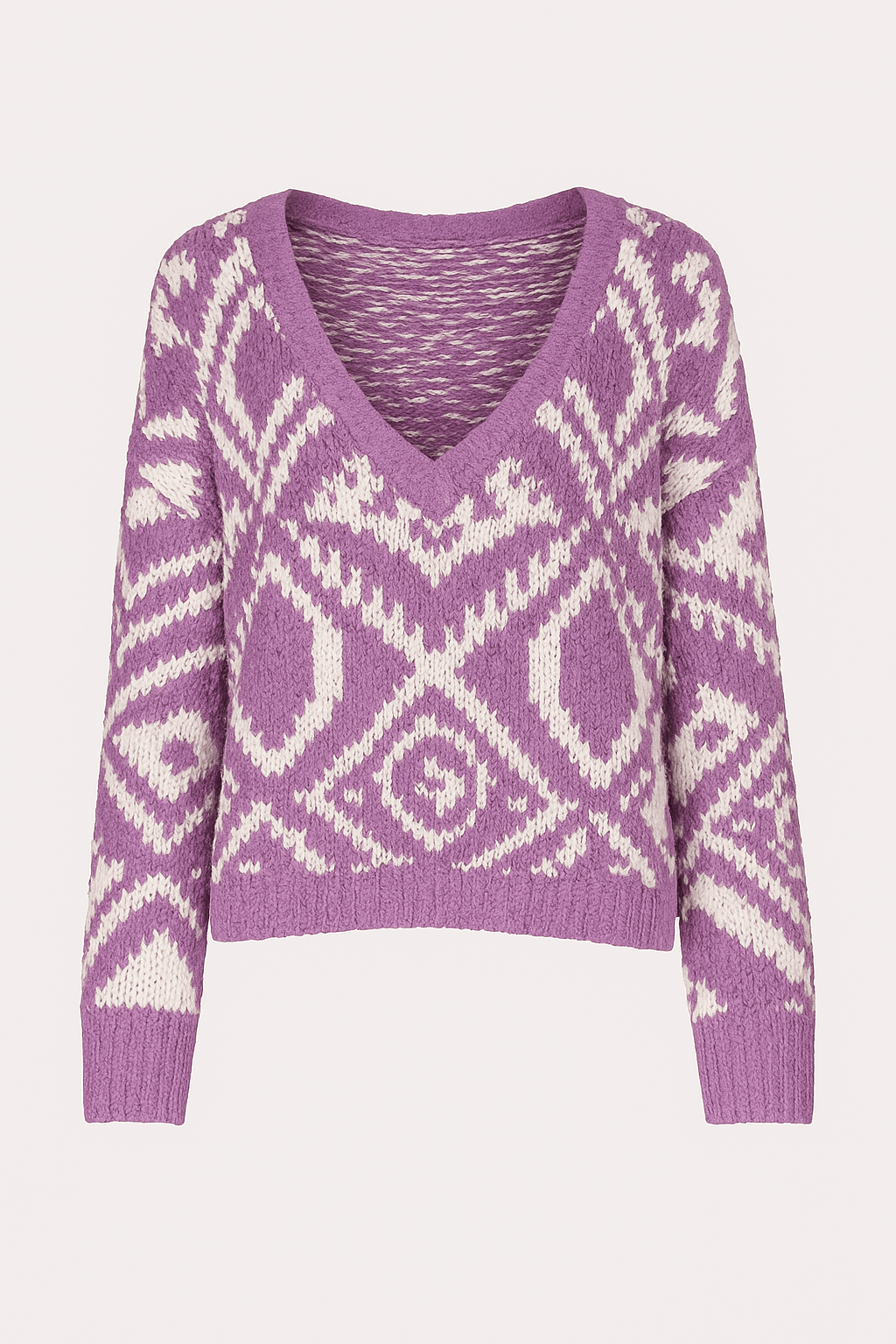 Fallon | Fien Sweater - Women’s Geometric Knit - V-Neck Acrylic Pullover - Loose Fit