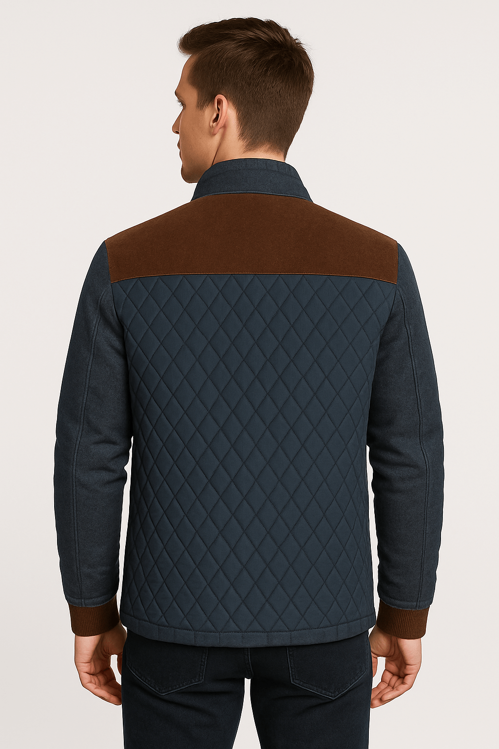 Caius | Men’s Quilted Jacket - Diamond Pattern - Contrast Trim - Zippered Pockets