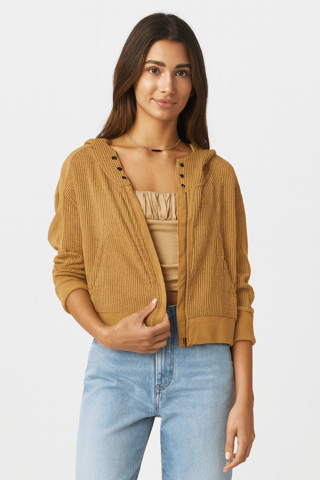 Dana | Women's Waffle-Knit Hooded Jacket - Soft Waffle Texture - Relaxed Slim Fit - Casual Layering