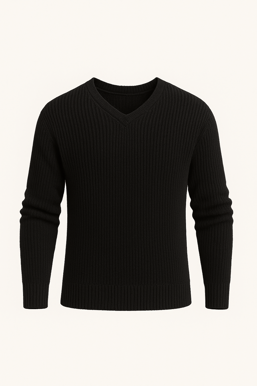Daniel | Men’s V-Neck Knit Sweater – Classic Long Sleeve Pullover in Beige Cotton Blend