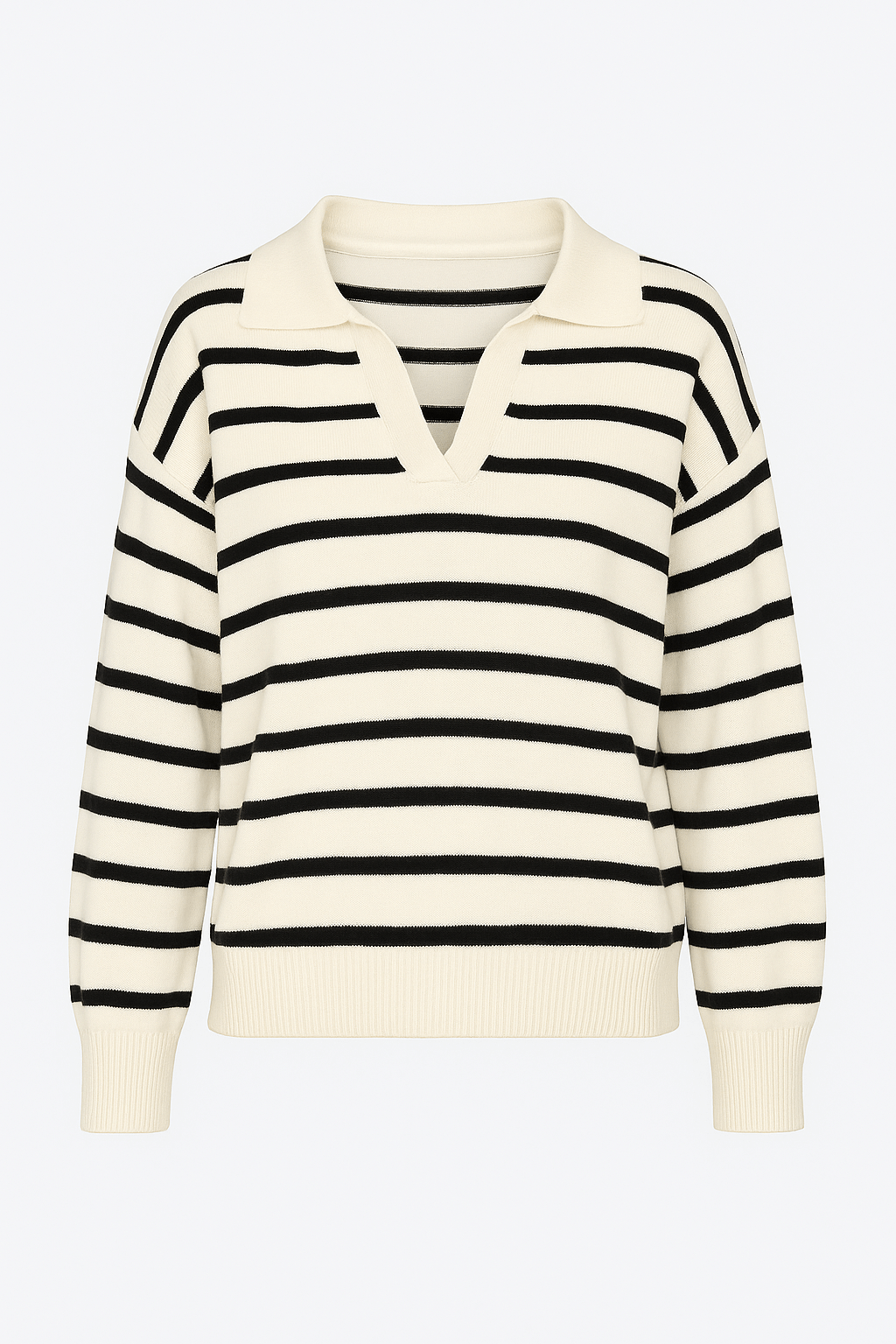 Kendall | Striped Knit Sweater - Women's Collared V-Neck - Long Sleeve - Cotton Blend Knit