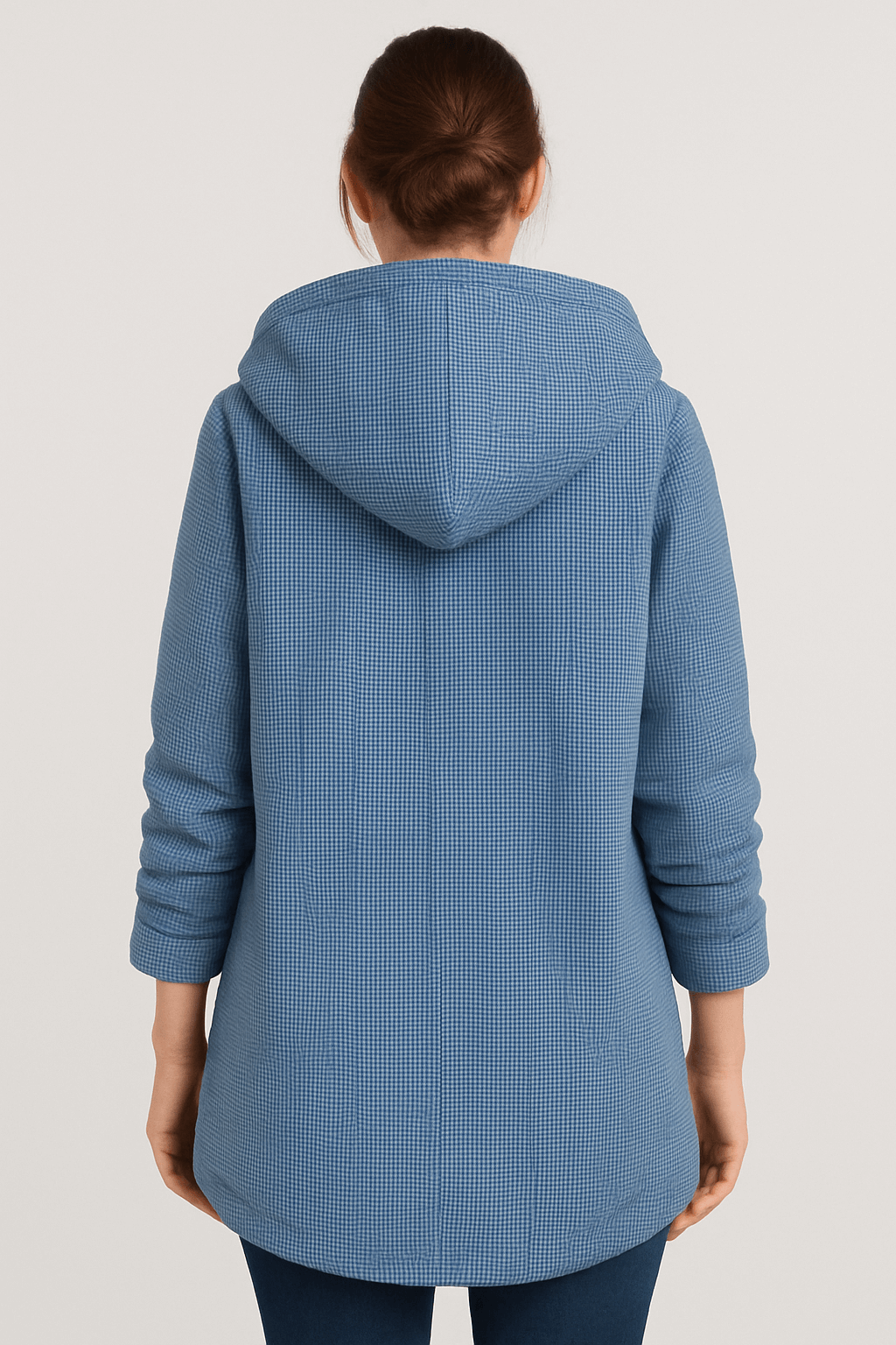 Renee | Women’s Checked Hooded Coat - Button Closure - Cotton Blend - Relaxed Fit