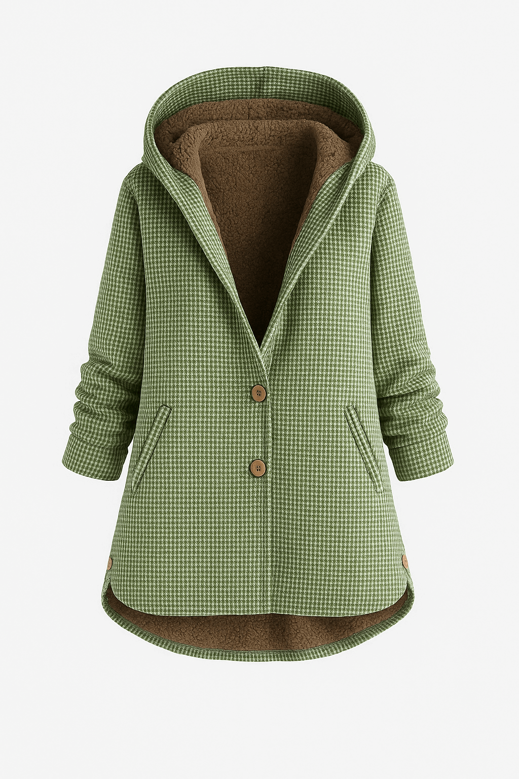 Renee | Women’s Checked Hooded Coat - Button Closure - Cotton Blend - Relaxed Fit