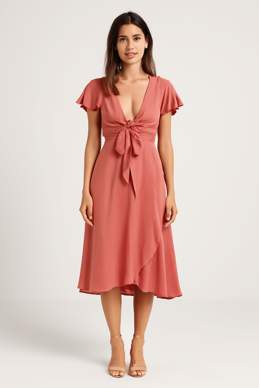 Tilly | Women’s Cotton Midi Dress - Deep V-Neck - Lightweight Fabric - Summer Wear