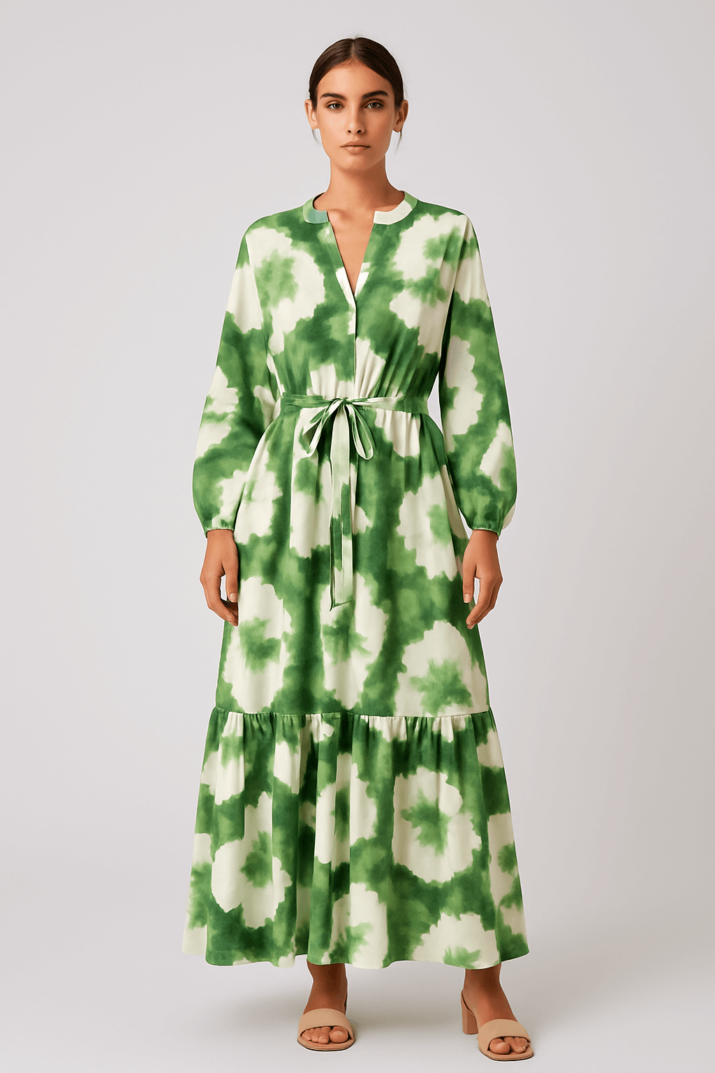 Elle | Women's Maxi Dress - Long Sleeve - V-Neck - Elegant Flowy Design