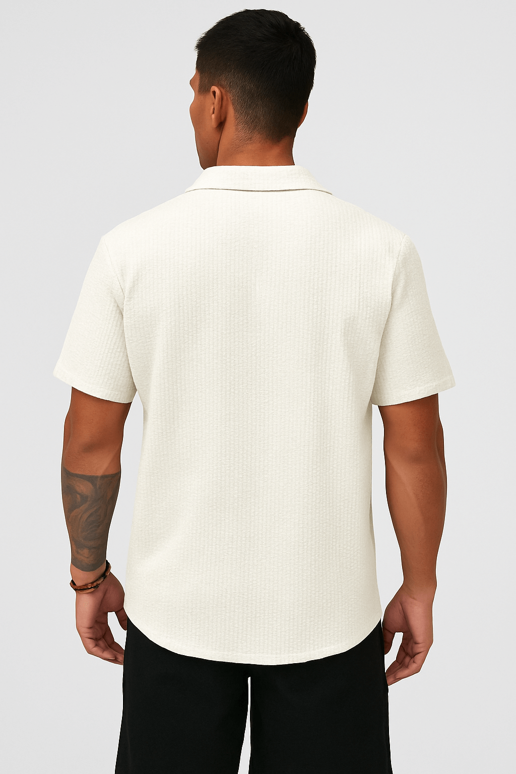Finn | Men’s Cotton Shirt - Short Sleeve - Monochrome Style - Casual Wear